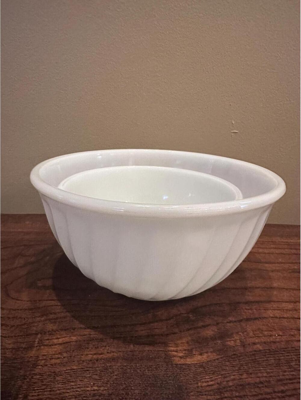 Vintage Anchor Hocking Milk White Fire King Swirl Mixing Bowls